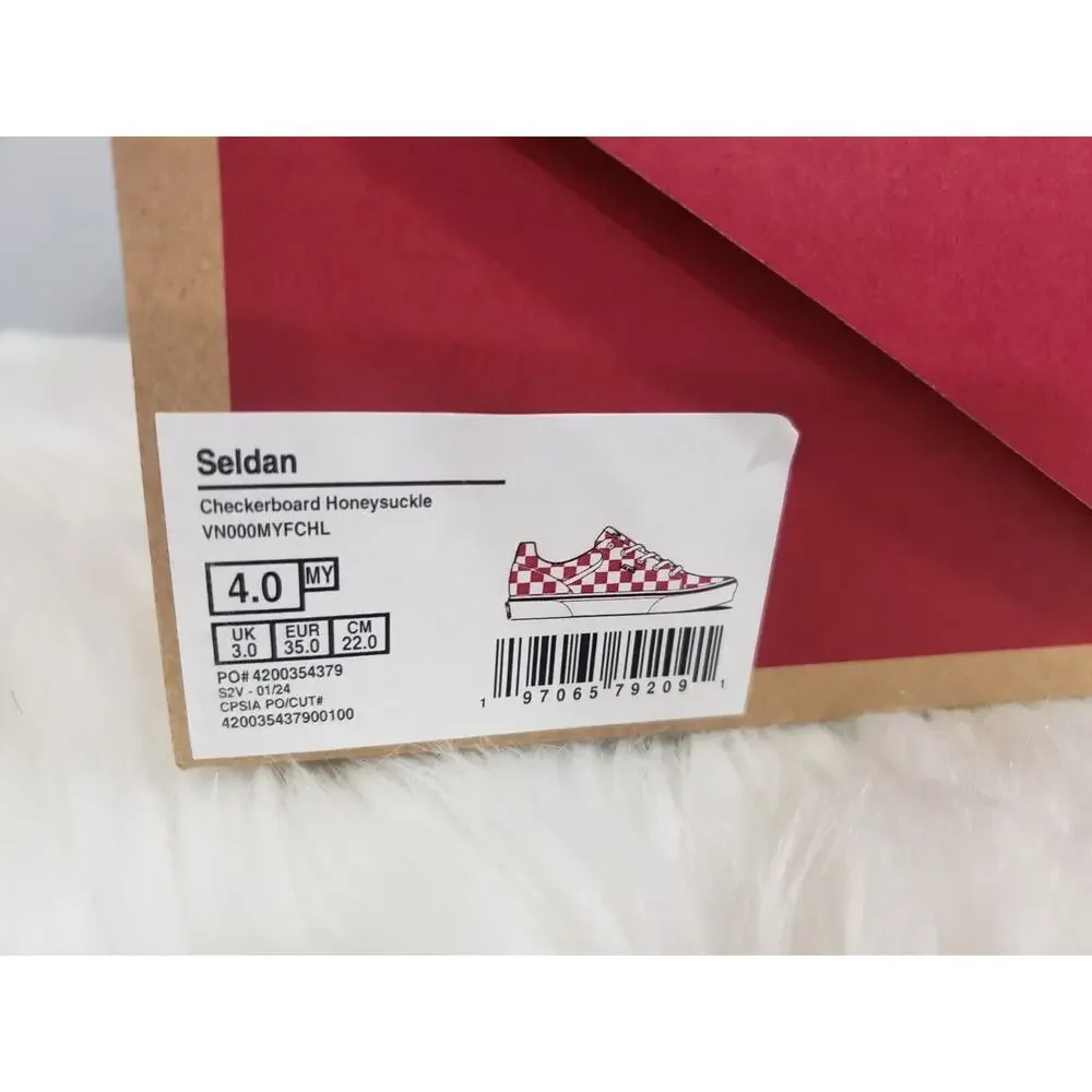 NEW YOUTH GIRL Vans Seldan Checkerboard Honeysuckle Pink Sneaker Shoe Skateboard